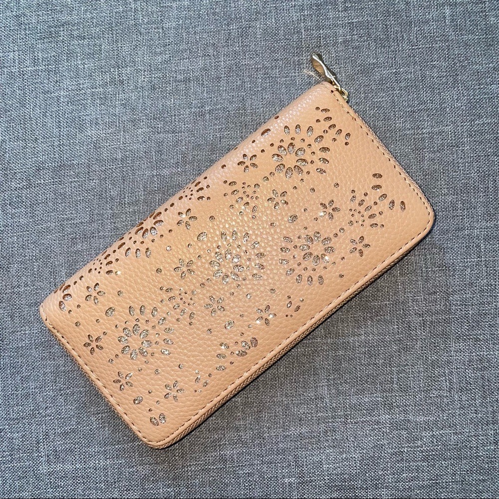 Peach and gold floral wallet - Picture 1 of 3